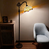 Tiffany Style Floor Lamp  Gold Stained Glass Crystal Beans Gooseneck Adjustable Vintage EF1224