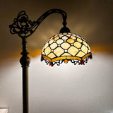 Tiffany Style Floor Lamp  Gold Stained Glass Crystal Beans Gooseneck Adjustable Vintage EF1224