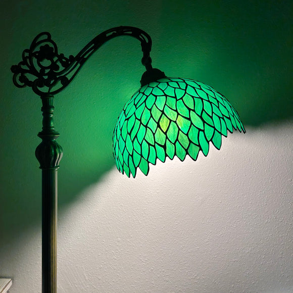 Tiffany Style Floor Lamp Green Leaves Stained Glass Included LED Bulb Gooseneck Adjustable H63 in