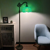 Tiffany Style Floor Lamp Green Leaves Stained Glass Included LED Bulb Gooseneck Adjustable H63 in