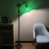 Tiffany Style Floor Lamp Green Leaves Stained Glass Included LED Bulb Gooseneck Adjustable H63 in