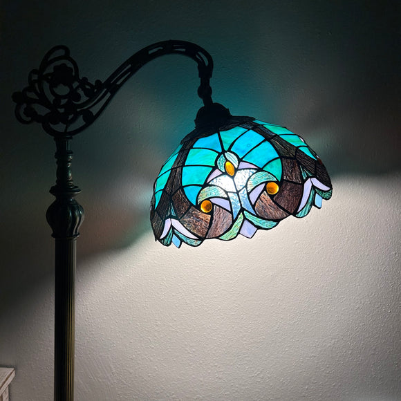 Tiffany Style Floor Lamp Green Stained Glass Included LED Bulb Gooseneck Adjustable 20
