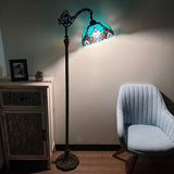 Tiffany Style Floor Lamp Green Stained Glass Included LED Bulb Gooseneck Adjustable 20"W*12"D*63"H