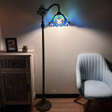 Tiffany Style Floor Lamp Blue Stained Glass Included LED Bulb Gooseneck Adjustable 20"W*12"D*63"H