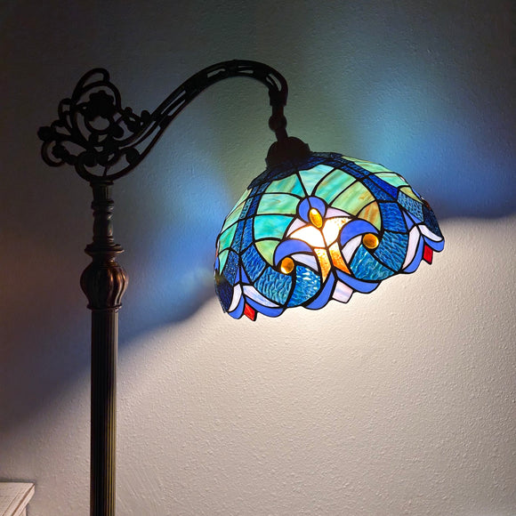 Tiffany Style Floor Lamp Blue Stained Glass Included LED Bulb Gooseneck Adjustable 20