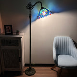 Tiffany Style Floor Lamp Blue Stained Glass Included LED Bulb Gooseneck Adjustable 20"W*12"D*63"H