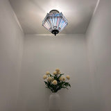 Tiffany Style Ceiling Lights Fixt Sky Color Stained Glass Hexagon 12"W*12"D*12"H