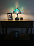 Enjoy Tiffany Style Table Lamp Green Stained Glass Include LED Bulb ET1038 H14*W10 In