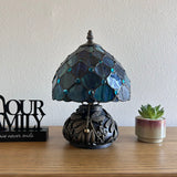 Tiffany Style Mini Table Lamp Blue Stained Glass Crystal Beans 8"W*8"D*12"H