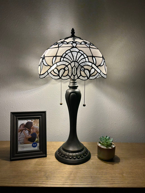 Enjoy Tiffany Style Baroque Style Lavender White Stained Glass Table Lamp Vintage ET1226