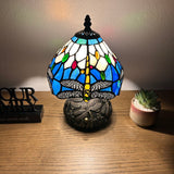 Tiffany Style Mini Table Lamp Blue Stained Glass Dragonfly 8"W*8"D*12"H