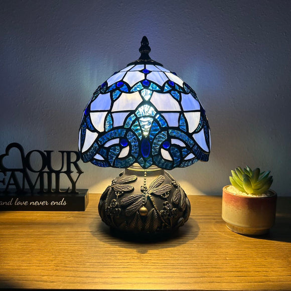 Tiffany Style Mini Table Lamp Blue Stained Glass Baroque Style 8
