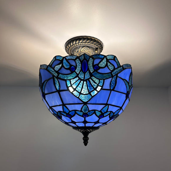 Tiffany Style Ceiling Lamp Blue Stained Glass Baroque Style 12