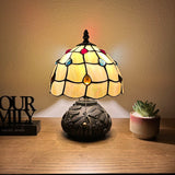 Tiffany Style Mini Table Lamp Gold Stained Glass Crystal Beans 8"W*8"D*12"H