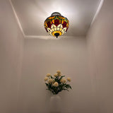 Tiffany Style Ceiling Lamp Stained Glass Red Tulips 12"W*12"D*12"H