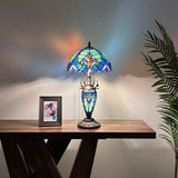 Tiffany Style Table Lamp Blue Green Stained Glass Included LED Bulbs 12"W*12"D*22"H