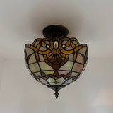 Tiffany Style Ceiling Lamp Gold Stained Glass Baroque Style 12"W*12"D*12"H