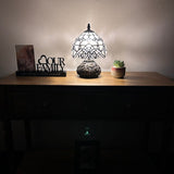 Tiffany Style Mini Table Lamp White Stained Glass Baroque Style 8"W*8"D*12"H