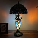 Tiffany Style Table Lamp Blue Green Stained Glass Included LED Bulbs 12"W*12"D*22"H