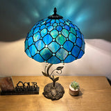 Tiffany Style Table Lamp Blue Stained Glass LED Bulbs Included 24"H*14"W*14"D