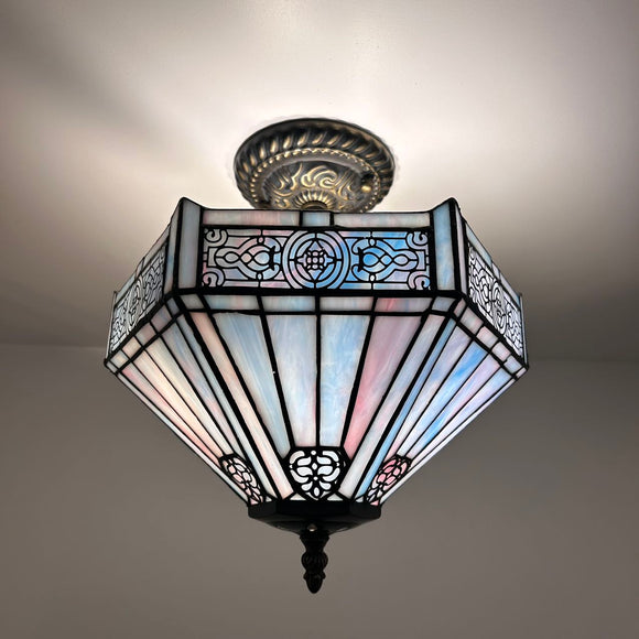 Tiffany Style Ceiling Lights Fixt Sky Color Stained Glass Hexagon 12