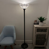 Tiffany Style Floor Lamp White Stained Glass Hexagon Vintage EF1231