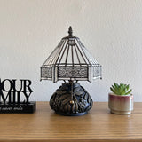 Tiffany Style Mini Table Lamp White Stained Glass Hexagon 8"W*8"D*12"H