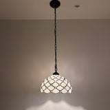 Tiffany Style Chandeliers White Stained Glass Pendant Lights Crystal Beans EP1205