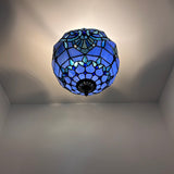 Tiffany Style Ceiling Lamp Blue Stained Glass Baroque Style 12"W*12"D*12"H