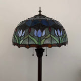 Tiffany Style Floor Lamp Tulips Blue Stained Glass 16"W*16"D*64"H