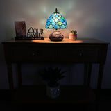 Tiffany Style Mini Table Lamp Blue Stained Glass Crystal Beans 8"W*8"D*12"H
