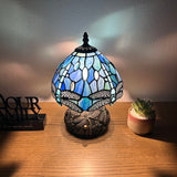 Tiffany Style Mini Table Lamp Blue Stained Glass Dragonfly 8"W*8"D*12"H