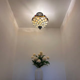 Tiffany Style Ceiling Lamp Beige Stained Glass Crystal Beans 12"W*12"D*12"H