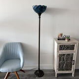 Tiffany Style Torch Floor Lamp Green Blue Stained Glass Crystal Bean EF1247
