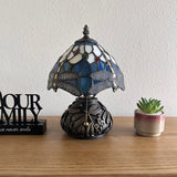 Tiffany Style Mini Table Lamp Blue Stained Glass Dragonfly 8"W*8"D*12"H