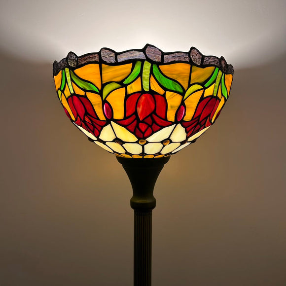 Tiffany Style Torch Floor Lamp Stained Glass Red Tulip EF1259