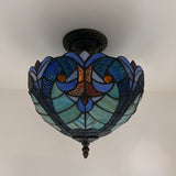 Tiffany Style Ceiling Lights Fixt Green Blue Stained Glass 12"W*12"D*12"H