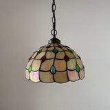 Tiffany Style Pendant Lights Gold Stained Glass Crystal Beans 12"W*12"D*60"H