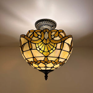 Tiffany Style Ceiling Lamp Gold Stained Glass Baroque Style 12"W*12"D*12"H