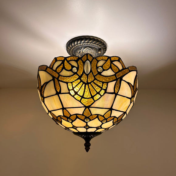 Tiffany Style Ceiling Lamp Gold Stained Glass Baroque Style 12