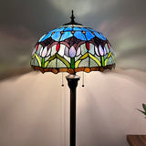 Tiffany Style Floor Lamp Tulips Blue Stained Glass 16"W*16"D*64"H
