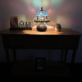 Tiffany Style Mini Table Lamp Blue Stained Glass Purple Tulips 8"W*8"D*12"H