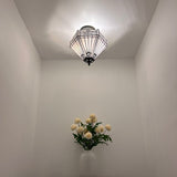 Tiffany Style Ceiling Lights Fixt White Stained Glass Hexagon 12"W*12"D*12"H
