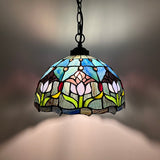 Tiffany Style Chandeliers Blue Stained Glass Pendant Lights Purple Tulips EP1255