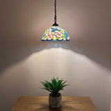 Tiffany Style Pendant Lighting Blue Pink Stained Glass Hummingbird 12"W*12"D*60"H