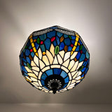 Tiffany Style Ceiling Lamp Blue Stained Glass Dragonfly LED Bulbs 12”W*12”D*12”H