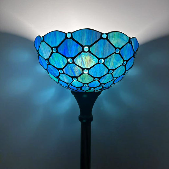 Tiffany Style Torch Floor Lamp Green Blue Stained Glass Crystal Bean EF1247