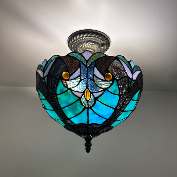 Tiffany Style Ceiling Lights Fixt Green Brown Stained Glass 12