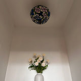 Tiffany Style Ceiling Lamp Blue Stained Hummingbird Flowers 12"W*12"D*12"H