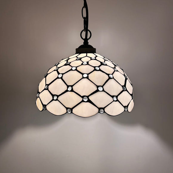 Tiffany Style Chandeliers White Stained Glass Pendant Lights Crystal Beans EP1205
